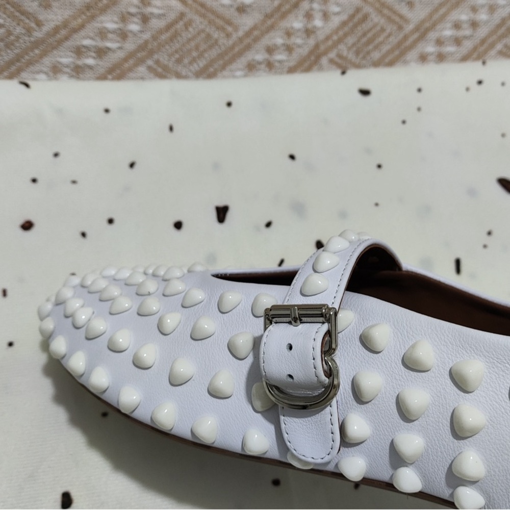 Alaia White Studded Mary Jane Flats with Buckle - Picture 9 of 9